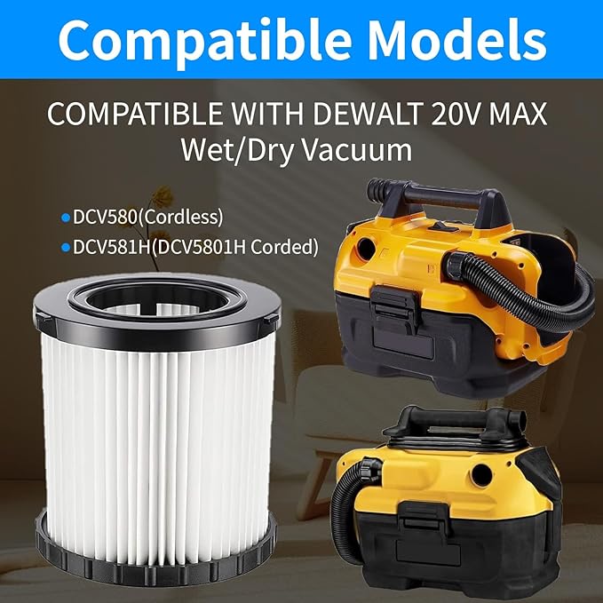 MZY LLC 15 Pcs DCV580H Vacuum HEPA Filter for DeWalt DCV580H, 20V MAX Wet/Dry Vacuum, Washable and Reusable, 4 Hepa Filter, 8 Foam Sleeve Filters and 1 Brush