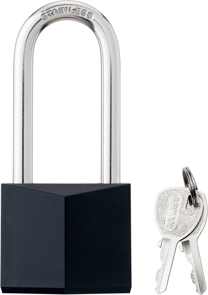 6-Pack Keyed Alike Locks, Black Covered Brass Keyed Padlock with Stainless Steel Long Shackle, 1-9/16 Inch Lock Body, Rustproof Locks for Gate Fence Hasp Cabinet Toolbox Gym or School Locker