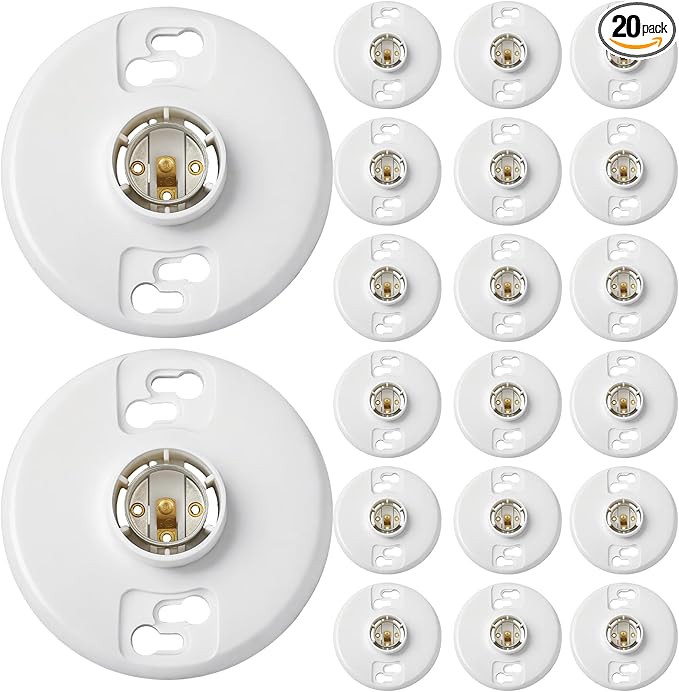 20 Pcs Medium Base E26 Lamp Holder Ceiling Light Sockets White Bulb Socket Incandescent Fluorescent CFL Lamp Holder 660w 250v (Phenolic Resin)