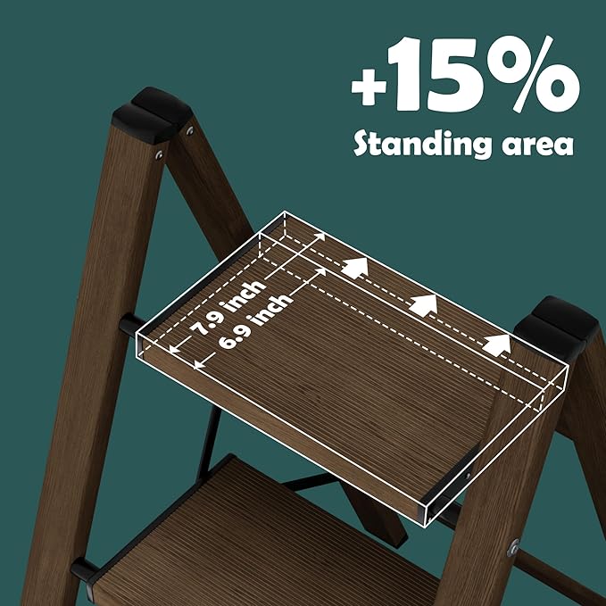 Taranta 4 Step Ladder,Aluminum Lightweight Folding 4 Step Stool with Anti-Slip Wide Pedal,330lbs Capacity Step Ladder for Household,Kitchen,Office - Walnut