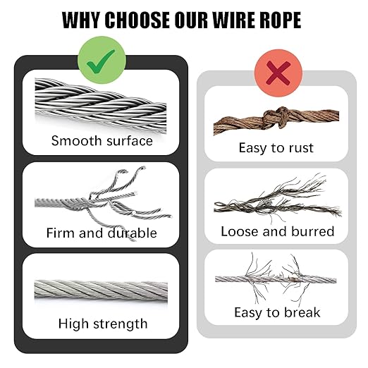 Wire Rope 328Ft 1/64" T316 Stainless Steel Cable 7 x 7 Strand Core Industrial Grade Stainless Steel Wire for Deck Railing, Cable Railing, Aircraft Cable, Outdoor Hanging