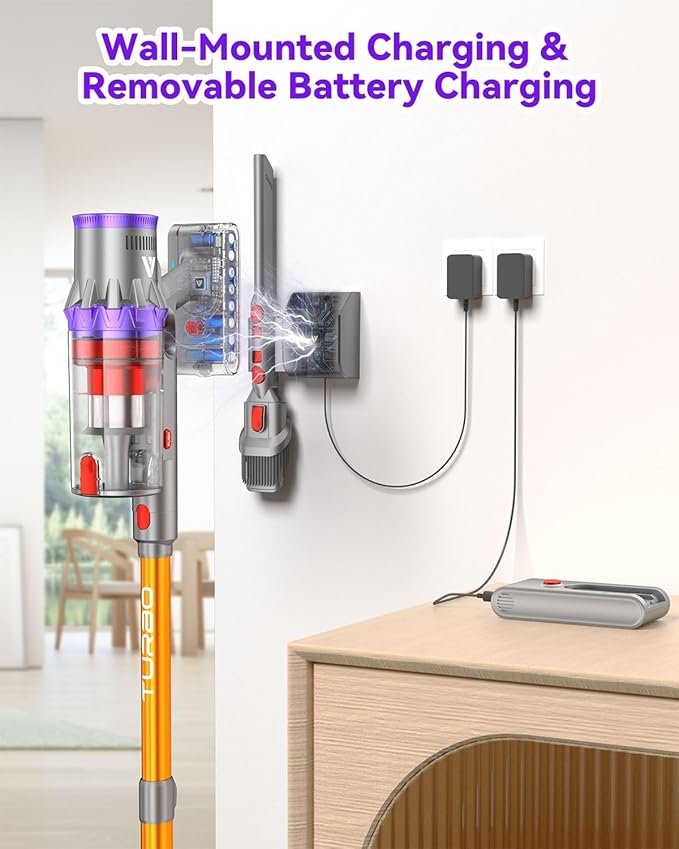 Coovy Cordless Vacuum Cleaner SU7, 580W 50Kpa 75 Minutes Runtime Stick Vacuum with Touch Screen, Anti-Tangle Wireless Powerful Lightweight Vac for Home Pet Hair Carpet Hardwood, Gold