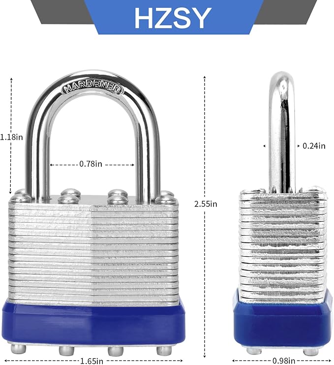 Padlocks Keyed Alike, Pack of 6, Laminated Steel Keyed Lock (1-9/16", 40mm), Padlocks with Same Key, Normal Shackle, for Toolbox, Locker & StorageUnit or More