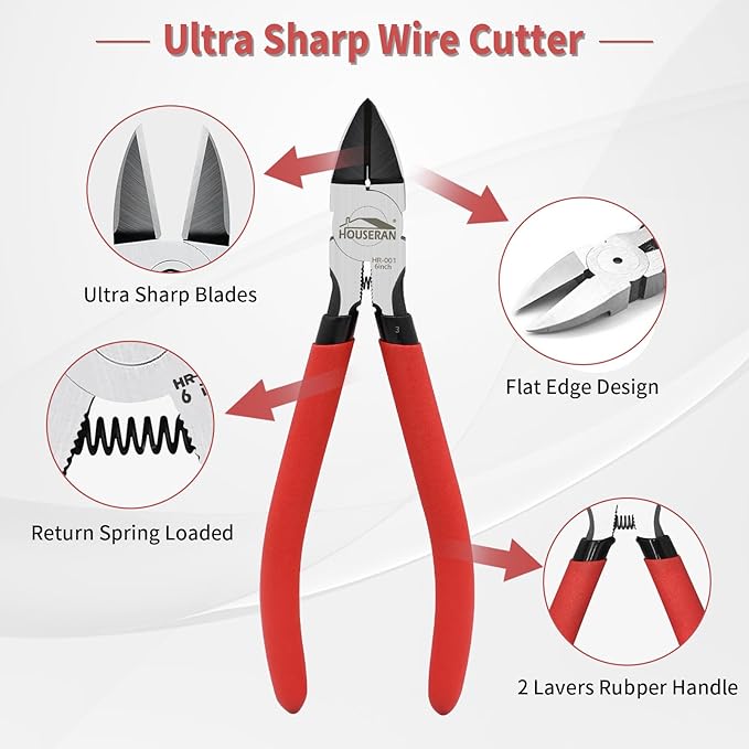 4-Piece Tool Set with Case Including 8-In and 10-In Slip Joint Pliers, 6” Flush Cutter, 5” Needle Nose Pliers for DIY & Home Use