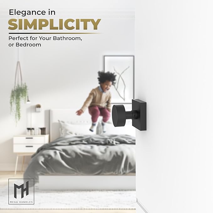 Mega Handles SUANA Privacy Door Knob for Hallway, Closet and Bathroom, Reversible Heavy Duty Design Door Knobs, Fits All Standard Door Sizes Screws Included - Matte Black (1 Pack)