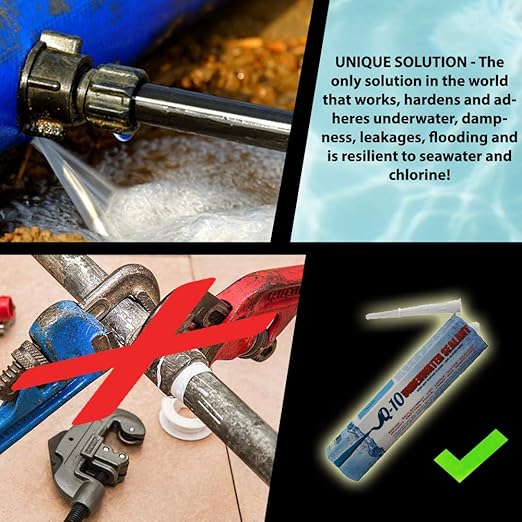 Nano Q10 Underwater Seal & Lock - Leak and Crack Repair Without Emptying The Pool, Reservoir, or Tank. Eco-Friendly Under Water Adhesive, Stays Flexible, Waterproof, and Chlorine Resistant (10.5 Oz)