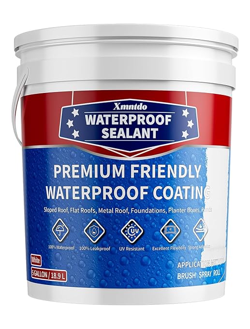 Polyurethane Waterproof Coating 5 Gallon White, Large Capacity for Large Area Cracks & Leaks Repair Coating for Pools, Roofs, Decks, Walls, Durable Water-Based Polyurethane Waterproof Sealant