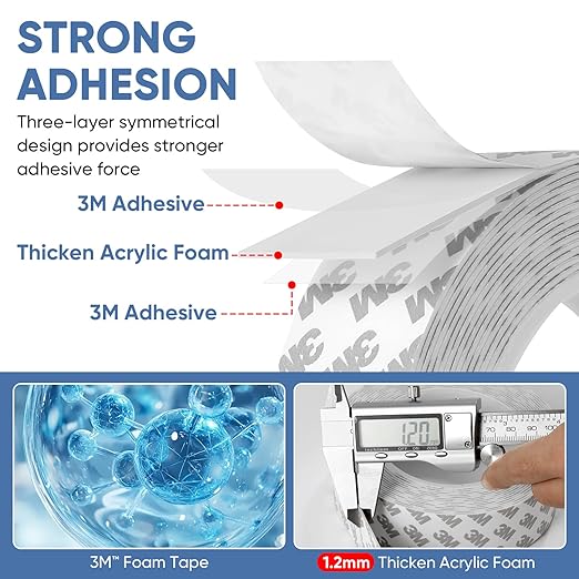 Double Sided Tape - Double Sided Foam Tape Heavy Duty - Foam Double Sided Tape for Securing Alarm Sensors, Outlets, and Other Home/Office Decorations (1-1/2 in x 16.5 ft)