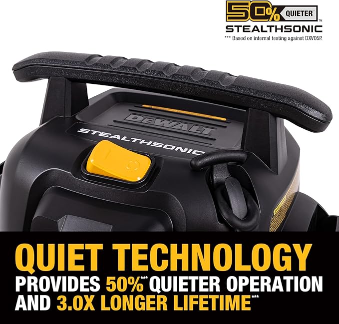 DEWALT Stealthsonic Shop Vacuum Wet and Dry, 5 Gal 4 HP Ultra-Quiet Vacuum Cleaner with Complete Accessory Kit and 6 Bonus Dust Bages - Ideal for Home, Jobsite, Workshop, Garage, Car DXV05P-QTA