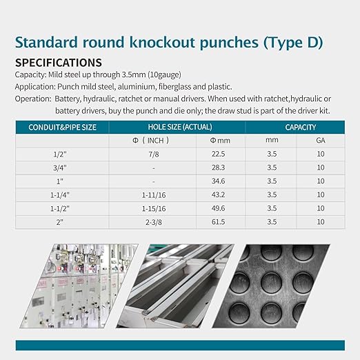 AMZCNC Hydraulic Knockout Hole Punch Driver Kit 1/2 to 2 inch Electrical Conduit Hole Cutter Set KO Tool Kit Metal Sheet Puncher (8TON(1/2"~2"))