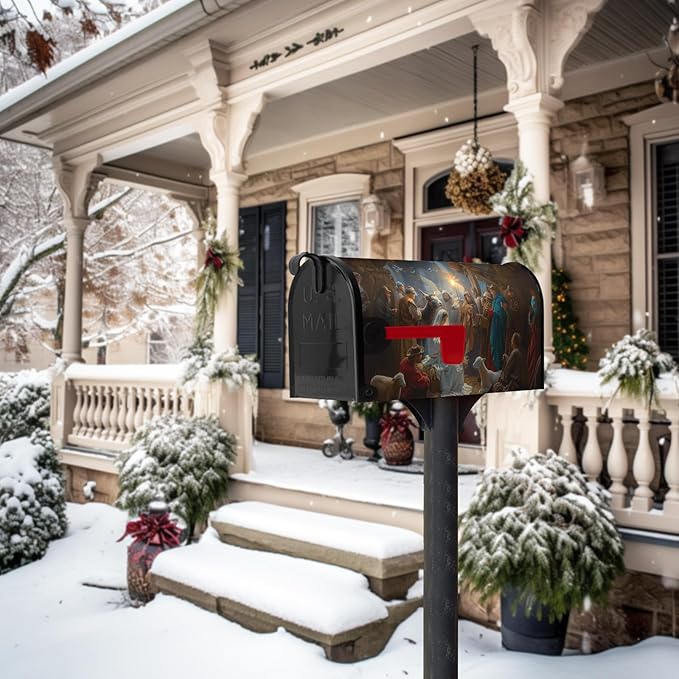 Christmas Nativity Holy Night Mailbox Covers Magnetic 21 X 18 Inch Standard Size Vintage Winter Xmas Nativity Mailbox Wraps Post Letter Box Cover for Outside Garden Yard Decor