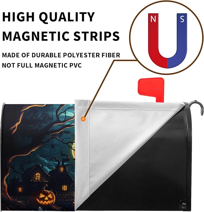 Halloween Pumpkin Castle Mailbox Covers Magnetic Lareg Size 25.5x21 Inch Spooky Witch Mailbox Cover Oversized Moon Night Letter Post Box Wraps for Garden Yard Outdoor Decor