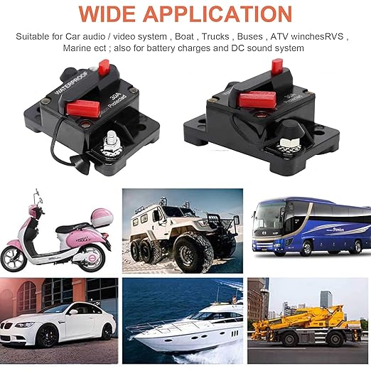 Erayco 100 Amp Circuit Breaker with Manual Reset for Car Marine Trolling Motors Boat ATV Manual Power Protect for Audio System Fuse, 12V-48VDC, Waterproof (100A)