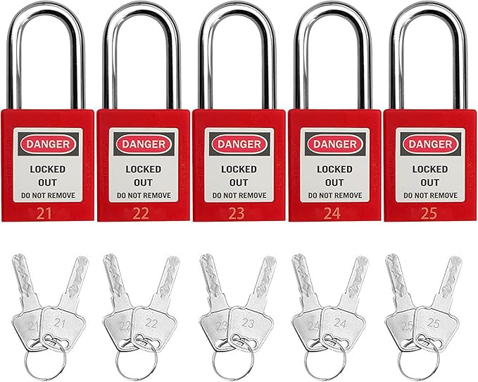 SAFBY Lockout Tagout Locks, Safety Padlock, Keyed Differently Loto Safety Padlocks for Lock Out Tag Out Kits Station (Red 21-30)