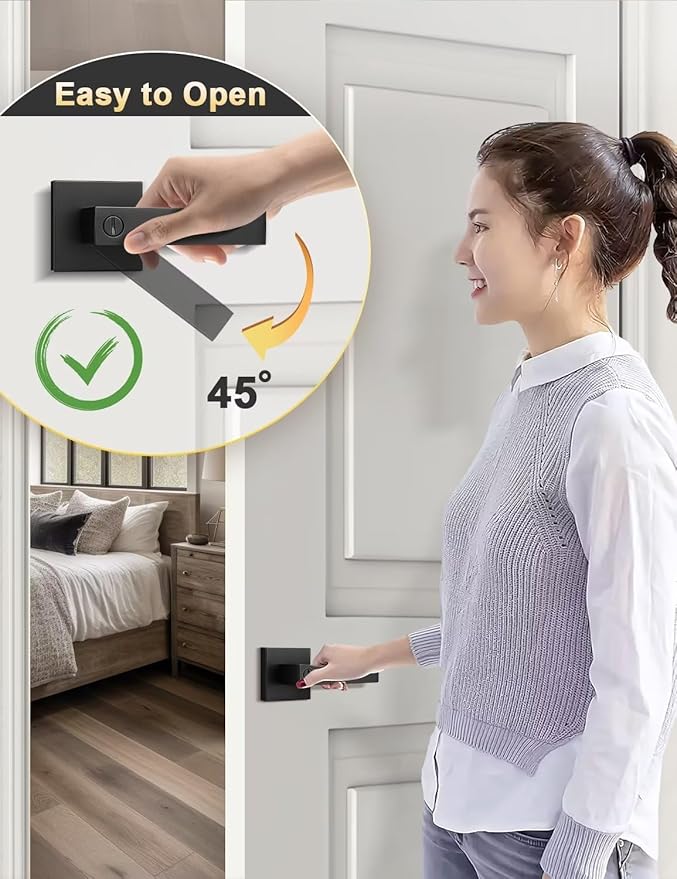 10 Pack Square Privacy Door Levers Locksets in Matte Black Finish, Bed/Bath Door Levers Keyless Interior Handles,Reversible for Left Right Handed Doors