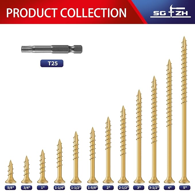 #8 x 3/4" Deck Screws (1656Pcs) 6lb. Exterior Wood Screws. Carbon Steel, Tan, Flat Head, Rust Resistant epoxy Coated, with T25 Star Bit