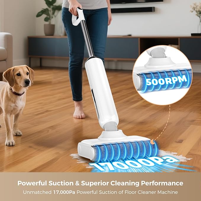 Wet Dry Vacuum Cleaner, 180° Lay-Flat Cordless Vacuum Mop Combo with Edge Cleaning, All-in-One Floor Cleaner for Hard Floors, Self-Cleaning, 35mins Runtime, LED Display, Voice Prompts