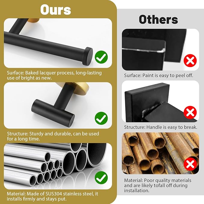 Black and Gold Towel Bar Set 10 Pieces Bathroom Hardware Accessories Set Include 23.6 in Towel Bar Towel Ring Towel Hook and Toilet Paper Holder Stainless Steel Wall Mounted