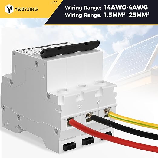 DC Circuit Breaker 32 Amp Solar Panel Disconnect Switch 12V-500V 3 Poles Miniature Solar Circuit Breaker for Outdoor PV Homes Battery, AC 110V DIN Rail MCB