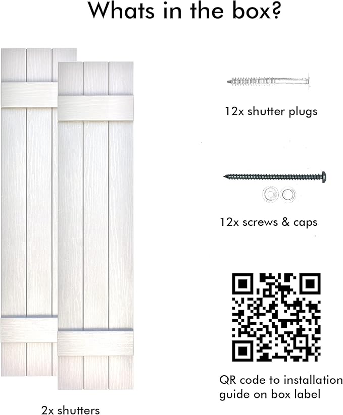 Board & Batten Vinyl Shutters (1 Pair) | 11"x35" (3-Board) - Dover White/Paintable | Exterior Window Shutters | Includes Mounting Hardware | Simple Installation | Made in USA