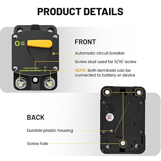RED WOLF 250A Circuit Breaker Switch Manual Reset DC 12-24V, 5/16"-M8 Stud for Car Audio RV Marine Boat Truck Trolling Motors Stereo Audio Electronic Battery Solar System