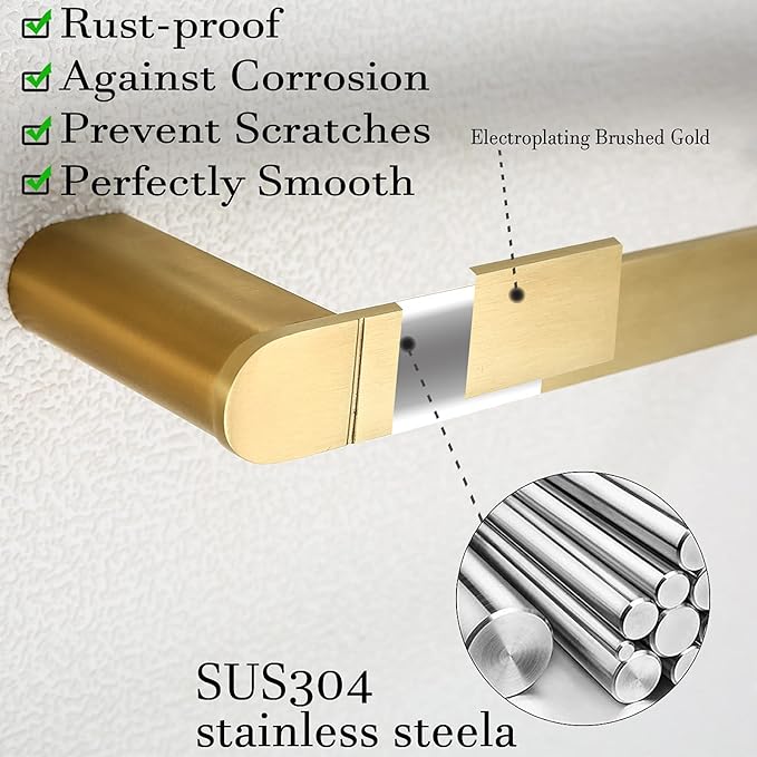RANDOM 12 inch Brushed Gold Towel Bar,Bathroom Hardware Accessories Towel Rack,for Bathroom Kitchen SUS 304 Stainless Steel,Contemporary Style Wall-Mounted Hand Towel Holder 96026-2-12BG.
