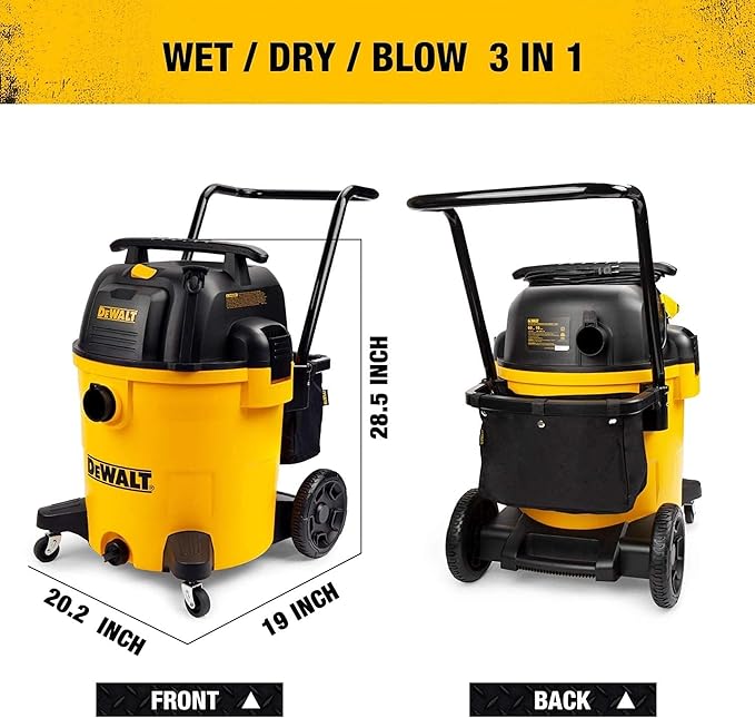 DEWALT DXV16PA 16 Gallon Poly Wet/Dry Vac/Acc, 6.5HP Shop Vacuum Wet/Dry for Jobsite/Workshop, Yellow