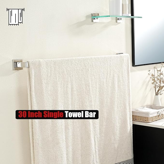 JQK Polished Towel Bar, Rounded Edges 32.36 Inch Towel Rack, 304 Stainless Steel Bathroom Wall Mount, Useable Length 30 Inch, TB250L30-CH