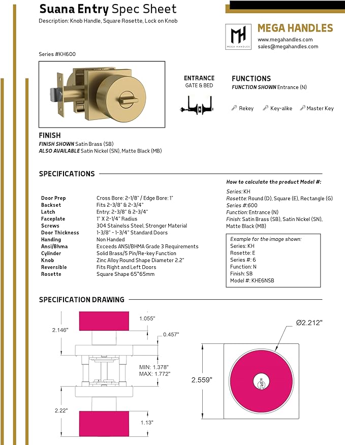 Mega Handles SUANA Entrance Door Knob for Entrance, Bedroom and Bathroom, Reversible Heavy Duty Design Door Knobs, Fits All Standard Door Sizes, Screws Included - Polished Chrome (1 Pack)