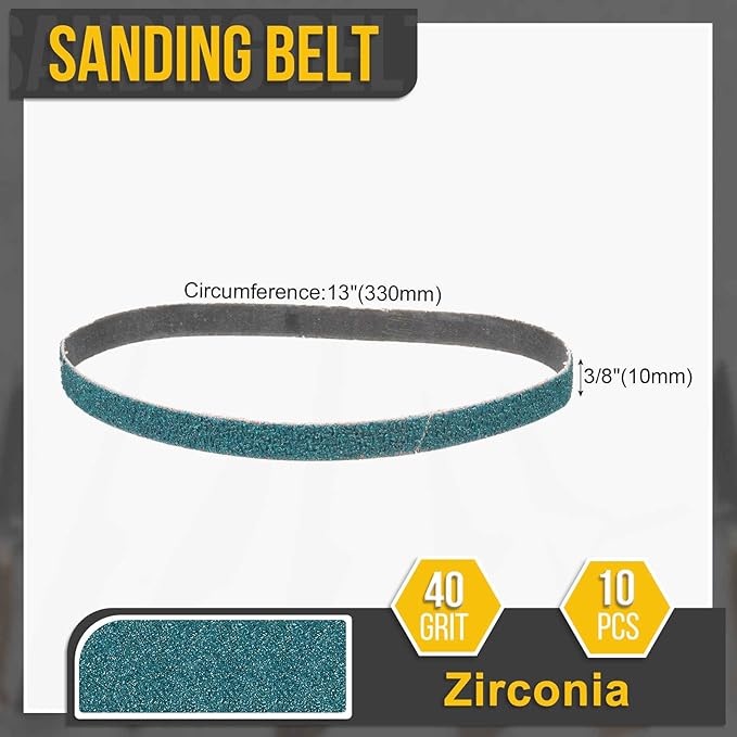3/8 x 13 Inch Sanding Belt, 10 Pcs 40 Grit Zirconia Knife Sharpener Belts Work Sharpening for Belt Sander Knife Carving Tool Metal Working