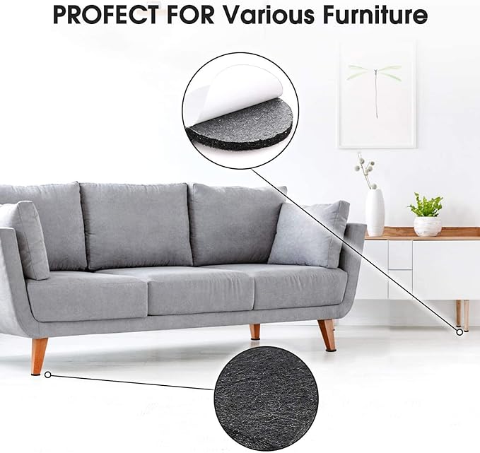 Yelanon Felt Furniture Pads for Hardwood Floors -216 Pcs Premium Felt Pads for Chair Legs, Floor Protectors for Furniture, Black