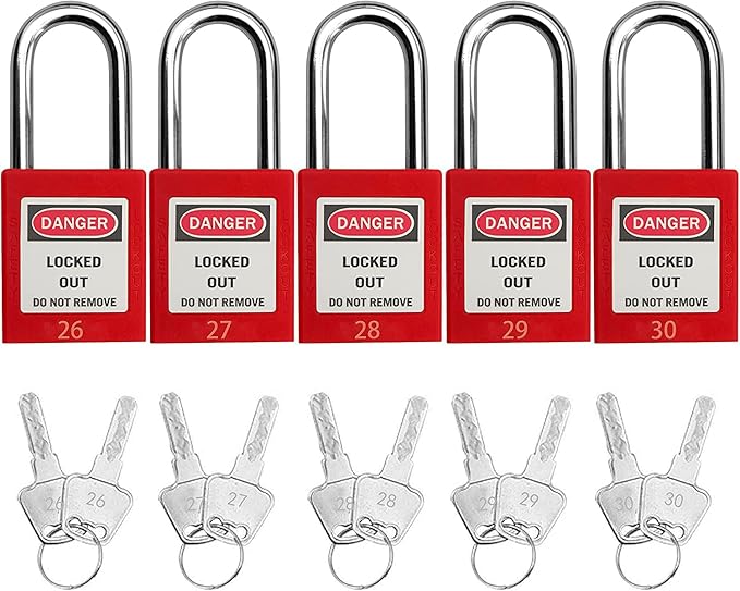 SAFBY Lockout Tagout Locks, Safety Padlock, Keyed Differently Loto Safety Padlocks for Lock Out Tag Out Kits Station (Red 21-30)