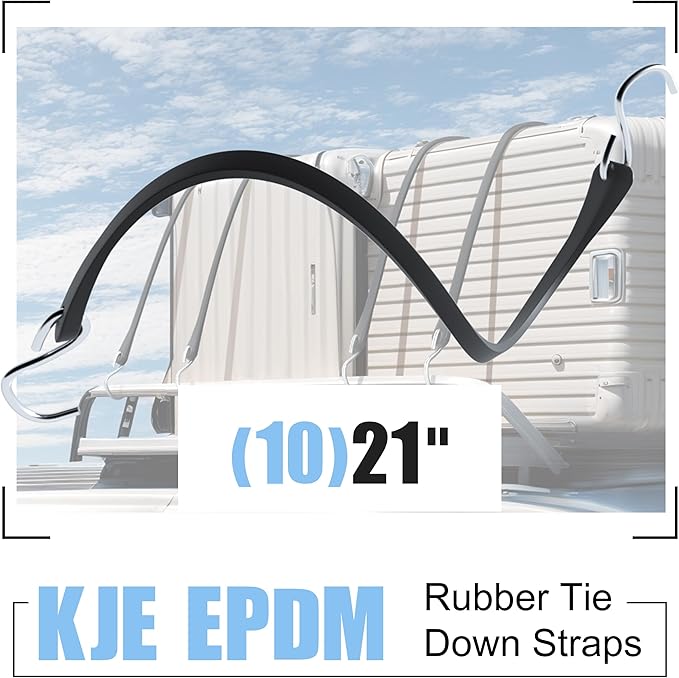 KJE 10Pack 21" Rubber Bungee Cords with S Hooks - Heavy Duty Black Bungee Straps, Quality EPDM - Load 180 lbs, Ideal for Outdoor Tie Downs, Securing Tarps & Canvases & Cargo in Cold Hot Climates