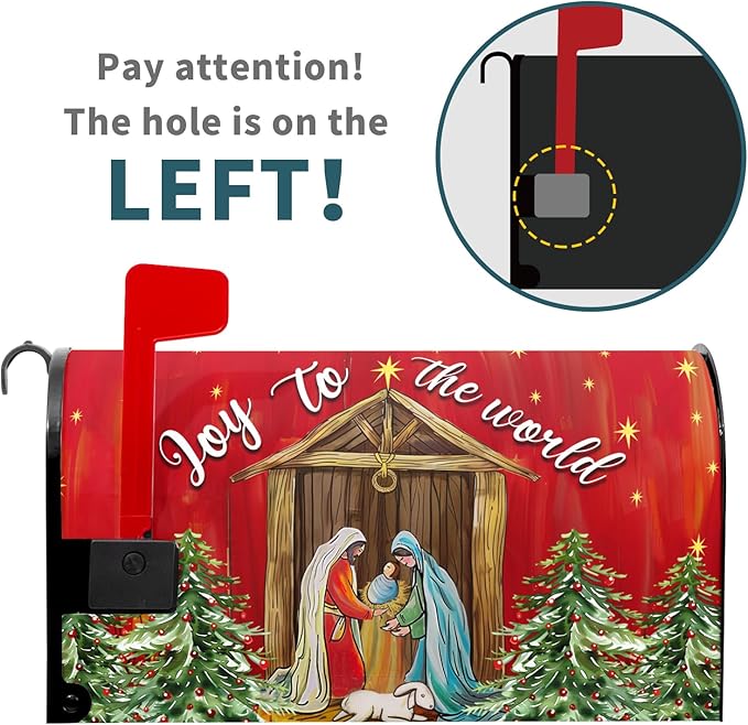 Kawani Christmas Magnetic Mailbox Cover - Merry Christmas Joy to The World - Standard Size 21x18 Inch Winter Holiday Xmas Decorative Post Letter Box Cover for Garden Yard Decor