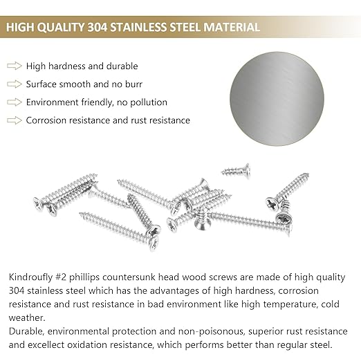 242 Pieces #2 x 1/4" 3/8" 1/2" 5/8" 3/4" Phillips Countersunk Head Self-Tapping Screws, Wood Screws Assortment Kit, 304 Stainless Steel