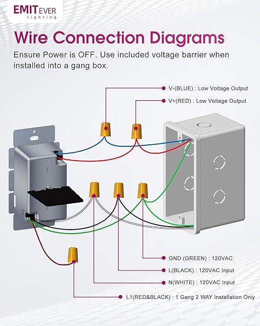 Dimmer Light Switch & 12V 60W Dimmable LED Driver 2 in 1, UL Listed Single-Pole or 3-Way Slide Dimmer Switches for Led Strip Lights,120VAC to 12VDC Power Supply for Low Voltage Project, Glossy White