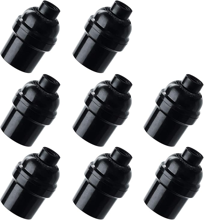 E26 E27 Light Socket,8-Pack Black Edison Retro Pendant lamp Holder, E26 E27 Plastic Standard Screw-in Socket Maximum Wattage 250W Heat Resistant Up to 200℃ Fire Resistant