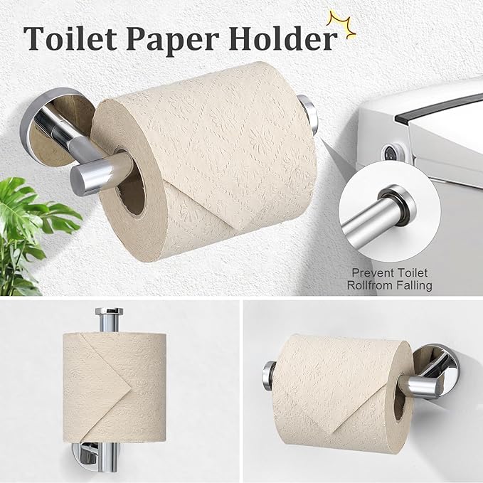 TURS Chrome 5 Piece Bathroom Hardware Set, SUS304 Stainless Steel 24 Inch Bath Towel Bar Set, Round Bathroom Accessories Kit Wall Mounted