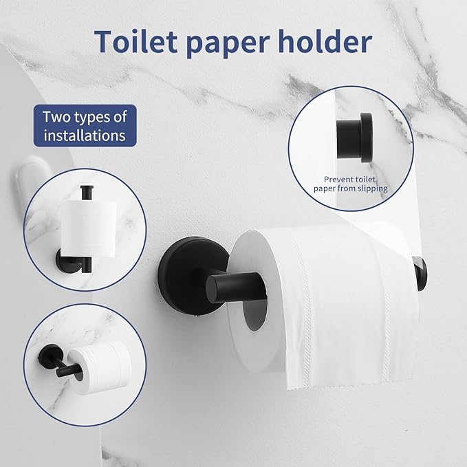 Towel Bar Set Mattel Black, Bathroom Accessories Set 5pcs Including 16'' Tower Bar, Towel Ring and 2 PCS Towel Hooks