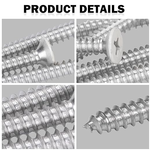 White Head 50 PCS #12X2-1/2(2.5 inch) Stainless Steel Phillips Flat Head Wood Screws,Stainless Steel 18-8 A2(304) Screw,Home Screw Kit by QISHENG