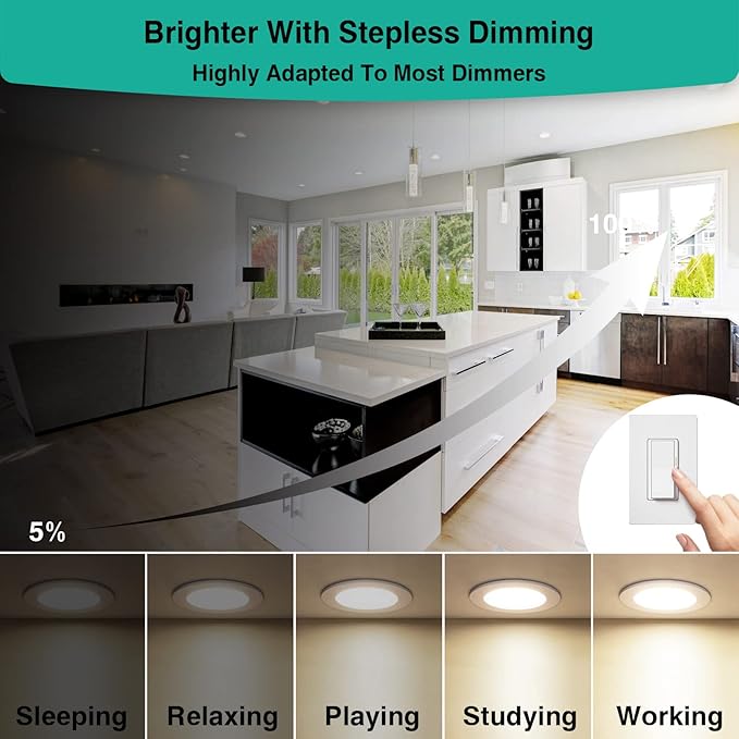 HiBay 4 Pack 4 Inch LED Recessed Ceiling Light with J-Box, 1200LM 12W 150W Eqv, 4000K Cool White Recessed Lighting Fixtures, Dimmable Canless Downlights - ETL and Energy Star Certified