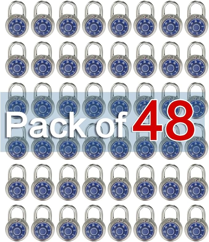 LanuBe Standard Dial Combination Lock, 2 in. Wide, with Different Combinations, Blue Turnplate, Pack of 48; Lock for School, Employee, Gym Sports Locker, Case, Toolbox, and so on