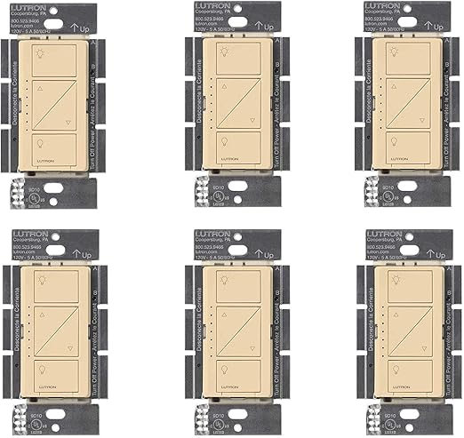 Lutron Caseta Original Smart Dimmer Switch (Lutron Smart Hub Required), for LED Lights, 150 Watt, Single-Pole/3-Way, No Neutral Required, PD-6WCL-IV 6-PACK, Ivory, 6 Pack