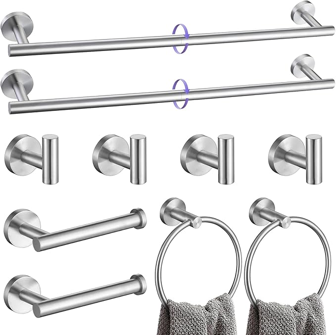 YACVCL 10 Pieces Brushed Nickel Bathroom Hardware Accessories Set, 27.5 Inch Towel Bar Set SUS304 Stainless Steel Towel Holder Set for Bathroom,Wall Mounted Towel Rack Set
