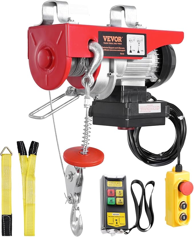 VEVOR Electric Hoist, 440 lbs 120V Electric Winch with 328 ft Wireless & 14 ft Wired Remote Control, 40 ft Single Cable Lifting Height, Single/Double Slings, Lift Hoist for Garage Warehouse Factory