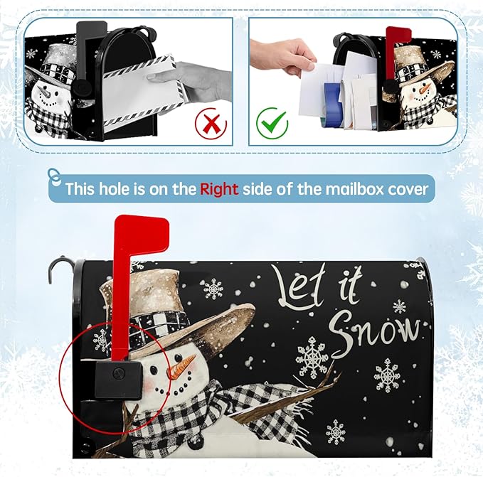 Winter Snowman Mailbox Cover Magnetic Standard Size 21 x 18 Christmas Holiday Snowflakes Post Letter Box Wraps Decor for Outside Black and White Garden Yard Outdoor Decorations