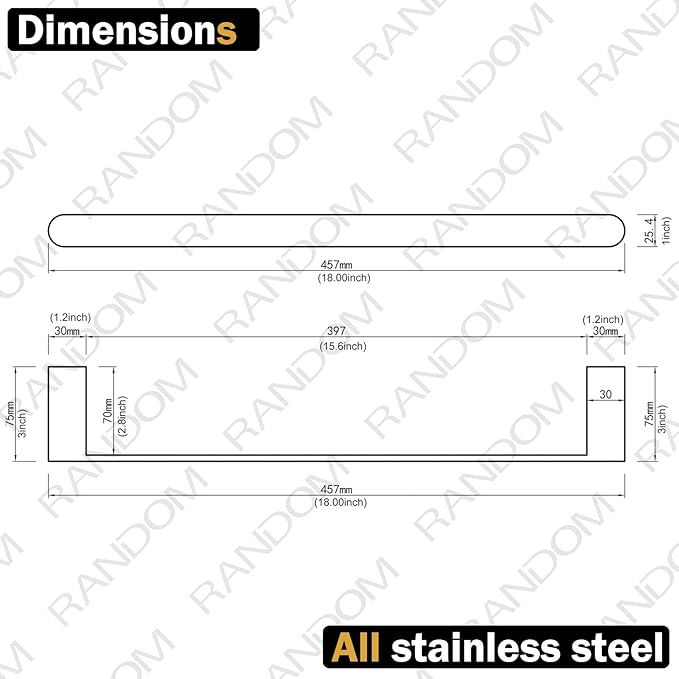 RANDOM Brushed Gold Towel Bar Rack Holder Rod 18 inch Hand Towel Holder for Bathroom Kitchen Hardware Accessories Wall Mount Contemporary Hotel Style 96026-2-18BG