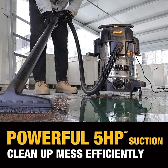 DEWALT 10 Gal Stealthsonic Shop Vacuum Wet and Dry, 5HP Heavy-Duty Stainless Steel Shop Vac, Ultra-Quiet with Complete Accessory Kit & 6 Bonus Dust Bags - Ideal for Job Sites, Workshops & Garages