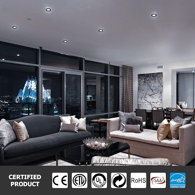 6 Pack Recessed Lighting 6 Inch with Junction Box, 5CCT 6 Inch Black LED Recessed Lights Dimmable 2700K/3000K/4000K/5000K/6000K, 15W1200lm Ultra Thin Recessed Lighting - ETL and Energy Star Certified