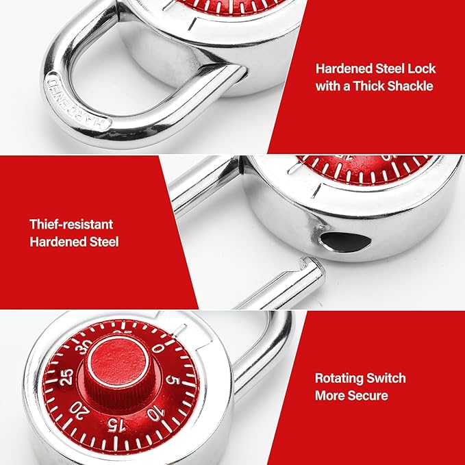Combination Padlock,Lock for Gym and School Lockers Safe,Red Turntable,Mini Combination Lock(Pack of 2)
